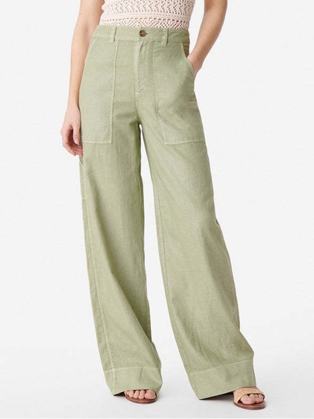 Vanessa Bruno Carlos Cotton Linen Wide Leg Pants Green EU Size 34 (26 Waist)